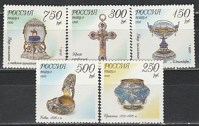Россия 1995, Ювелирные Изделия Фаберже, 5 марок Россия 1995, Ювелирные Изделия Фаберже, 5 марок